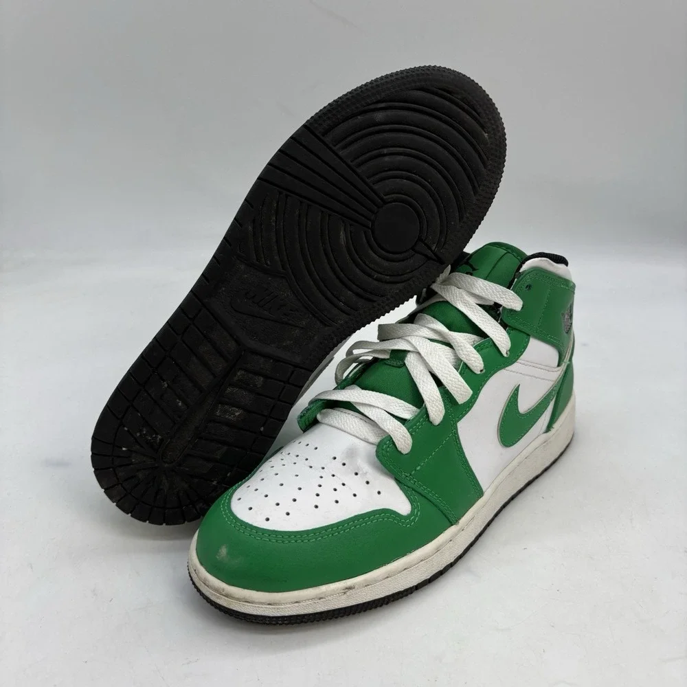 Air Jordan 1 Mid Shoes Mens 7 Kids 7Y GS Lucky Green White Black DQ8423-301